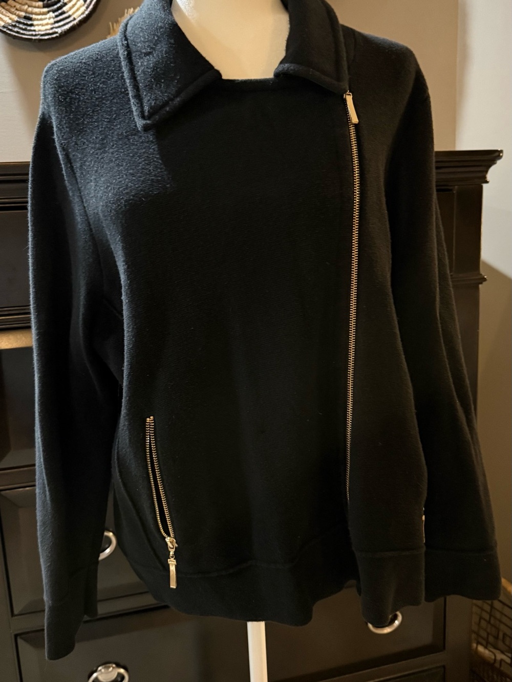 Chico's Black Asymmetrical Zip Knit Utility Jacket